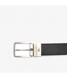 Men's Engraved Buckle Grained Leather Belt Lacoste Outlet Black 000 RC4021000