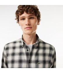 Men's Cotton and Wool Blend Checked Flannel Shirt Lacoste Outlet Black White KBR CH186851KBR