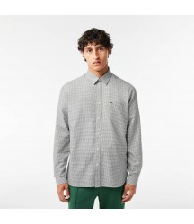 Men's Cotton Flannel Shirt Lacoste Outlet Black White KBR CH188551KBR