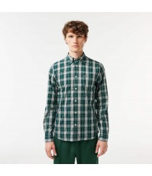 Men's Check Print Stretch Shirt Lacoste Outlet Green Grey IX9 CH374551IX9