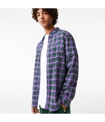 Men's Regular Fit Check Print Flannel Shirt Lacoste Outlet Green Purple Beige TPG CH020851TPG