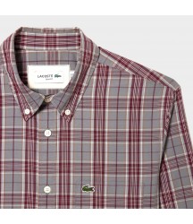 Men's Check Print Stretch Shirt Lacoste Outlet Grey Bordeaux IXB CH374551IXB