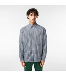 Men's Cotton Flannel Shirt Lacoste Outlet Navy Blue White KG2 CH188551KG2