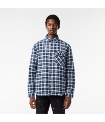 Men's Checked Overshirt with Quilted Lining Lacoste Outlet Navy Blue White QLI CH186351QLI