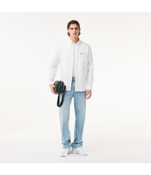 Men's Regular Fit Cotton Oxford Shirt Lacoste Outlet White 001 CH191151001