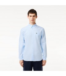 Men's Regular Fit Cotton Oxford Shirt Lacoste Outlet White Blue F6Z CH191151F6Z