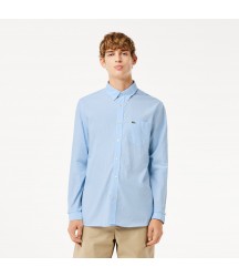 Men's Regular Fit Gingham Poplin Shirt Lacoste Outlet White Blue F6Z CH562151F6Z