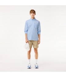 Men's Regular Fit Gingham Poplin Shirt Lacoste Outlet White Blue F6Z CH562151F6Z