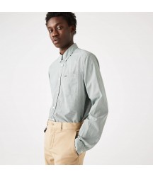 Men's Regular Fit Cotton Poplin Shirt Lacoste Outlet White Green 737 CH256451737