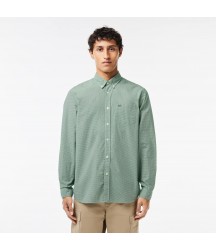 Men's Regular Fit Gingham Poplin Shirt Lacoste Outlet White Green 737 CH562151737