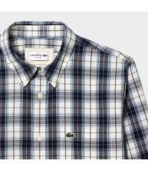 Men's Check Print Stretch Shirt Lacoste Outlet White Navy Blue XDE CH374551XDE