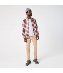 Men's Regular Fit Check Print Flannel Shirt Lacoste Outlet White Red Navy Blue 7TM CH0208517TM