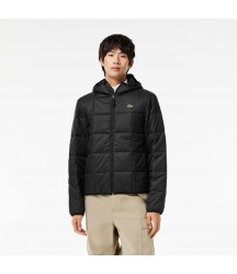 Men's Waterproof Padded Hood Puffer Jacket Lacoste Outlet Black C31 BH166651C31