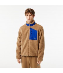 Men's Zip-Up Colorblock Fleece Jacket Lacoste Outlet Brown Blue IZE BH544851IZE