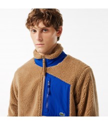 Men's Zip-Up Colorblock Fleece Jacket Lacoste Outlet Brown Blue IZE BH544851IZE