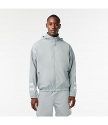 Men's Contrast Details Water-Resistant Zip-Up Jacket Lacoste Outlet Grey White NWJ BH160751NWJ