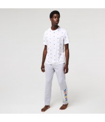 Men's Branded Cotton Fleece Lounge Pants Lacoste Outlet Mens Loungewear Pajamas/Grey Chine White W9D 3H126251W9D