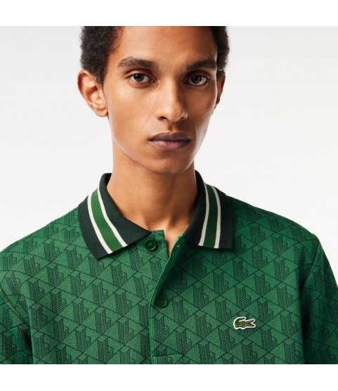 Men's Classic Fit Contrast Collar Monogram Polo Lacoste Outlet Green QIJ_DH141751QIJ