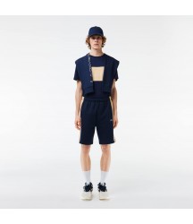Men's Colorblock Fleece Shorts Lacoste Outlet Navy Blue Beige IP7 GH143451IP7