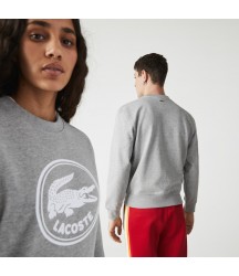 Unisex 3D Logo Organic Cotton Fleece Sweatshirt Lacoste Outlet Grey Chine 4JV SH7582514JV