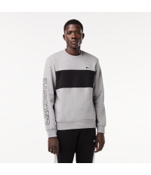 Men's Classic Fit 3D Print Colorblock Sweatshirt Lacoste Outlet Grey Chine Black 80P SH14335180P