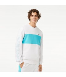 Men's Classic Fit 3D Print Colorblock Sweatshirt Lacoste Outlet White Blue RI6 SH143351RI6