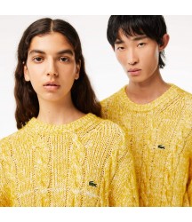 Unisex Cotton & Mercerized Alpaca Cable Knit Sweater Lacoste Outlet White Yellow P7I AH082051P7I