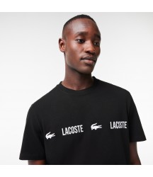 Men's Branded Jersey Pajama Top Lacoste Outlet Black White 258 TH151151258