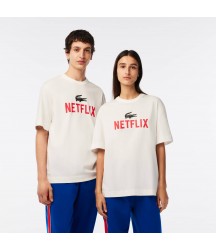 Unisex Lacoste x Netflix Loose Fit Organic Cotton T-Shirt Lacoste Outlet White 70V TH73435170V