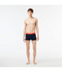 Men's 3-Pack Constrast Waist Trunks Lacoste Outlet Mens Underwear Socks/Navy Blue Dark Green Orange Fushia Pink IZI 5H340151IZI