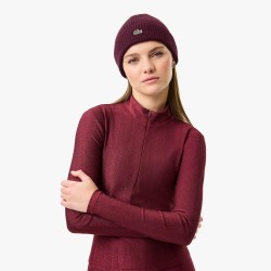 Women's Ribbed Knit Cashmere Beanie Lacoste Outlet Bordeaux YUP RB080551YUP
