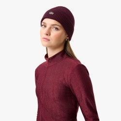 Women's Ribbed Knit Cashmere Beanie Lacoste Outlet Bordeaux YUP RB080551YUP