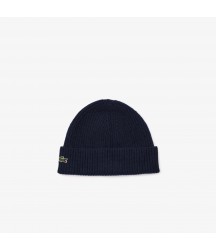 Women's Ribbed Knit Cashmere Beanie Lacoste Outlet Navy Blue 166 RB080551166