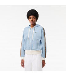 Women's Monogram Jacquard Zip-Up Hoodie Lacoste Outlet Light Blue White WB5 SF760651WB5