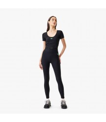 Women's Lacoste x Bandier Ribbed Leggings Lacoste Outlet Black 031 OF895451031