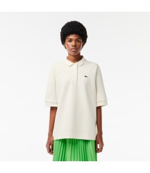 Women's Cotton Piqué Oversized Polo Lacoste Outlet Womens Polos/White 70V PF16605170V