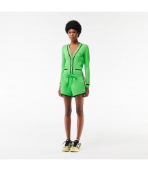 Women's Contrast Seam Piqué Shorts Lacoste Outlet Green Beige Navy Blue IT1 GF160851IT1