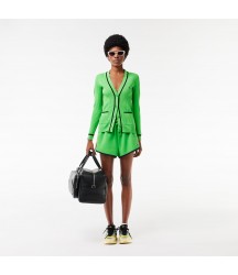Women's Contrast Seam Piqué Shorts Lacoste Outlet Green Beige Navy Blue IT1 GF160851IT1